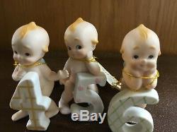 Set Of 6 Vintage Bisque Porcelain Lefton Blue Winged Kewpies With Hang Tags