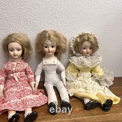 Set of 3 Vintage Taiwan Porcelain Girl Dolls