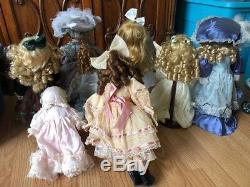 Seymour Mann Porcelain Doll LOT 7 Vintage Stands 12-18 Wind-up Music Baby EUC