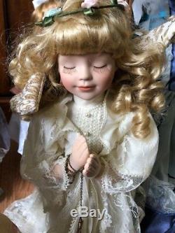 Seymour Mann Porcelain Doll LOT 7 Vintage Stands 12-18 Wind-up Music Baby EUC