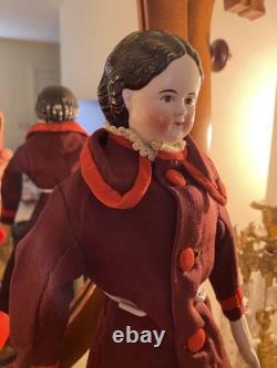 Superb 19 Antique 1850s Brown-Eyed Greiner China Lovely Period Costume & Boots