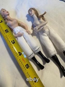 TWO 5.5 Cathy Hansen Artist Bisque Cloth Miniature Dollhouse Lady Doll Vintage