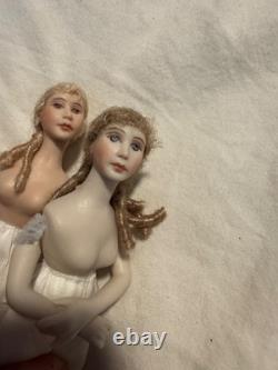 TWO 5.5 Cathy Hansen Artist Bisque Cloth Miniature Dollhouse Lady Doll Vintage