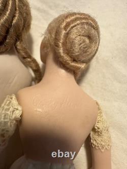 TWO 5.5 Cathy Hansen Artist Bisque Cloth Miniature Dollhouse Lady Doll Vintage