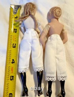 TWO 5.5 Cathy Hansen Artist Bisque Cloth Miniature Dollhouse Lady Doll Vintage