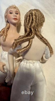 TWO 5.5 Cathy Hansen Artist Bisque Cloth Miniature Dollhouse Lady Doll Vintage