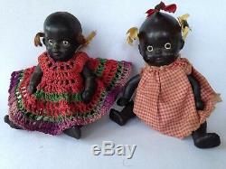 TWO Vintage Antique Black Americana 4 Bisque Porcelain Jointed Baby Dolls Japan