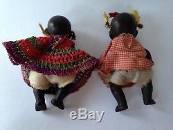 TWO Vintage Antique Black Americana 4 Bisque Porcelain Jointed Baby Dolls Japan