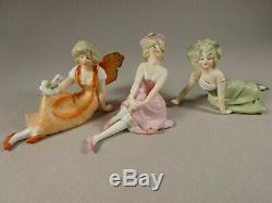 Three Wonderful Reclining Vintage Porcelain Lady Dolls