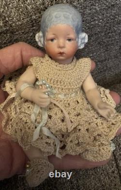 Thu Tam Artist Doll Repro German Blue Bisque Bonnet Head 5 3/4 in Crochet Outfit