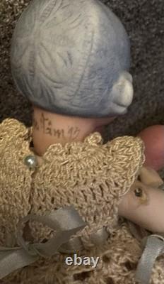 Thu Tam Artist Doll Repro German Blue Bisque Bonnet Head 5 3/4 in Crochet Outfit