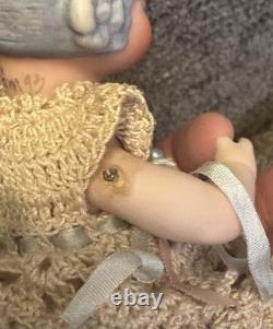 Thu Tam Artist Doll Repro German Blue Bisque Bonnet Head 5 3/4 in Crochet Outfit