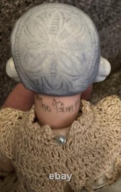 Thu Tam Artist Doll Repro German Blue Bisque Bonnet Head 5 3/4 in Crochet Outfit