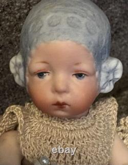 Thu Tam Artist Doll Repro German Blue Bisque Bonnet Head 5 3/4 in Crochet Outfit