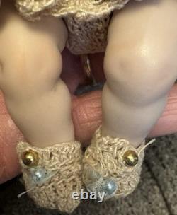 Thu Tam Artist Doll Repro German Blue Bisque Bonnet Head 5 3/4 in Crochet Outfit