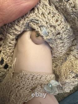 Thu Tam Artist Doll Repro German Blue Bisque Bonnet Head 5 3/4 in Crochet Outfit