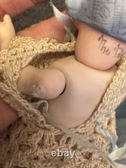 Thu Tam Artist Doll Repro German Blue Bisque Bonnet Head 5 3/4 in Crochet Outfit