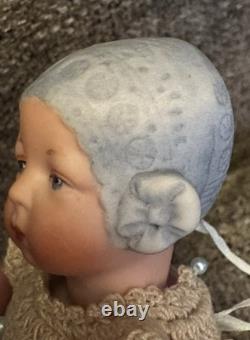 Thu Tam Artist Doll Repro German Blue Bisque Bonnet Head 5 3/4 in Crochet Outfit