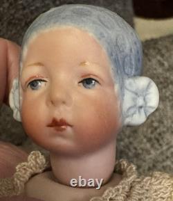 Thu Tam Artist Doll Repro German Blue Bisque Bonnet Head 5 3/4 in Crochet Outfit