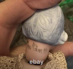 Thu Tam Artist Doll Repro German Blue Bisque Bonnet Head 5 3/4 in Crochet Outfit