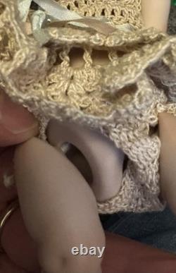 Thu Tam Artist Doll Repro German Blue Bisque Bonnet Head 5 3/4 in Crochet Outfit