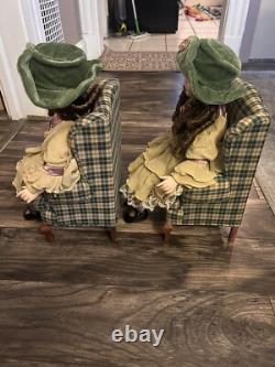 Two House Of Lloyd 18 Porcelain Doll Blue Eyes & Brown Hair With Chair Vintage