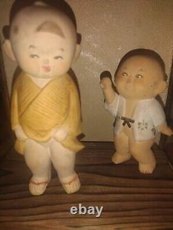 Two Japanese Vintage Boy Dolls Figurines Porcelain Bisque Gumps Hakata 5 & 6.5 I