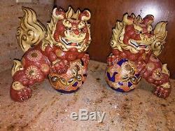 Two MARKED Vintage Japanese Mori Kutani Porcelain Dragon Lion Dogs-Made in Japan