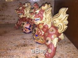 Two MARKED Vintage Japanese Mori Kutani Porcelain Dragon Lion Dogs-Made in Japan