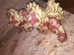 Two MARKED Vintage Japanese Mori Kutani Porcelain Dragon Lion Dogs-Made in Japan