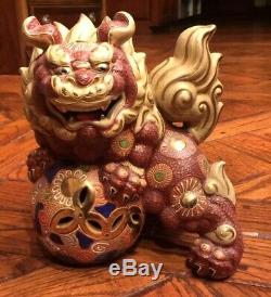 Two MARKED Vintage Japanese Mori Kutani Porcelain Dragon Lion Dogs-Made in Japan