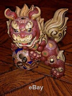 Two MARKED Vintage Japanese Mori Kutani Porcelain Dragon Lion Dogs-Made in Japan