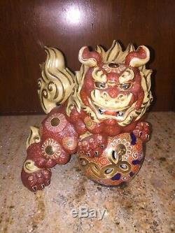 Two MARKED Vintage Japanese Mori Kutani Porcelain Dragon Lion Dogs-Made in Japan