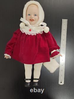 ULTRA RARE VINTAGE PORCELAIN BABY GIRL DOLL With 3 STAMPS LUXURIOUS RED DRESS 1987