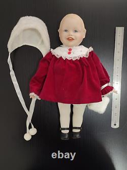 ULTRA RARE VINTAGE PORCELAIN BABY GIRL DOLL With 3 STAMPS LUXURIOUS RED DRESS 1987