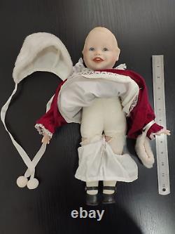 ULTRA RARE VINTAGE PORCELAIN BABY GIRL DOLL With 3 STAMPS LUXURIOUS RED DRESS 1987