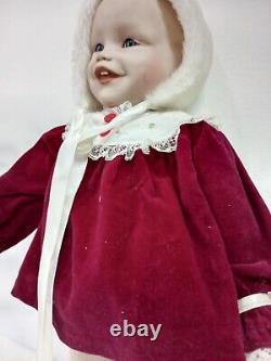 ULTRA RARE VINTAGE PORCELAIN BABY GIRL DOLL With 3 STAMPS LUXURIOUS RED DRESS 1987