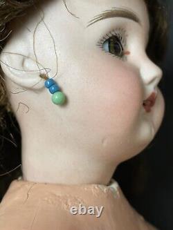 Unidentified Antique 12 German  Handwerck Bisque Head Doll Pierced Ears