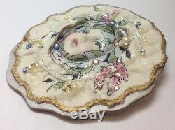 Unique Vintage Baby Doll Face Pin Brooch Porcelain Head Great Cz Stones Large