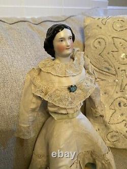 Unusual 14 Sweet Face Antique Jenny Lind China Doll With Antique Dress Body As Is