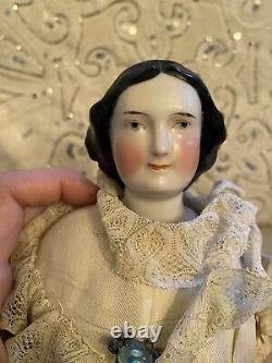 Unusual 14 Sweet Face Antique Jenny Lind China Doll With Antique Dress Body As Is