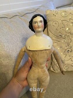 Unusual 14 Sweet Face Antique Jenny Lind China Doll With Antique Dress Body As Is