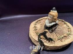 Unusual Antique C1920 Pierrette Porcelain Half Doll Patter Powder Puff on Stick