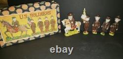 VERY RARE ORIG Vtg Set Frozen Charlotte Bisque U. S. WWI Soldiers Set With Box