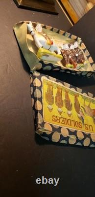 VERY RARE ORIG Vtg Set Frozen Charlotte Bisque U. S. WWI Soldiers Set With Box