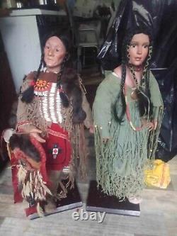VINTAGE! 27 Native American Indian Porcelain Doll Male Chief withBuffalo Skin