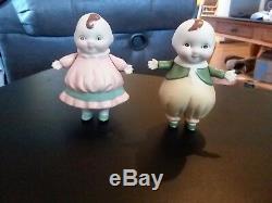 VINTAGE BISQUE PORCELAIN 4 INCH Set of Happy Fats Dolls JOINTED ARM FIXED LEGS