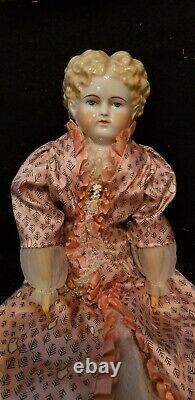 VINTAGE BLONDE CHINA HEAD DOLL FRANCES DAVIS MARKED BODY beautifully painted 17