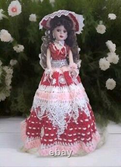 VINTAGE Beautiful 20 Porcelain Doll with Gorgeous Hand Made Crochet Dress