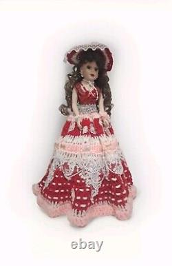 VINTAGE Beautiful 20 Porcelain Doll with Gorgeous Hand Made Crochet Dress